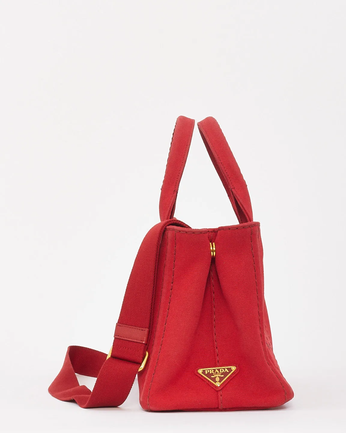 Prada Red Canvas Canapa Tote Bag with Strap