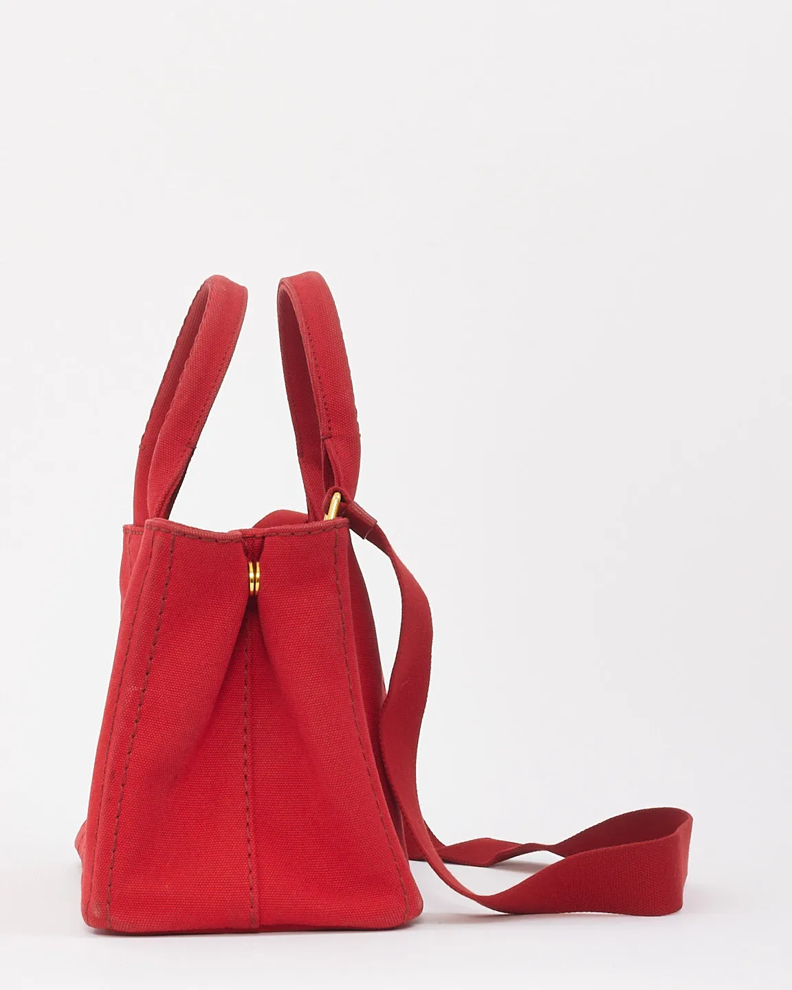 Prada Red Canvas Canapa Tote Bag with Strap
