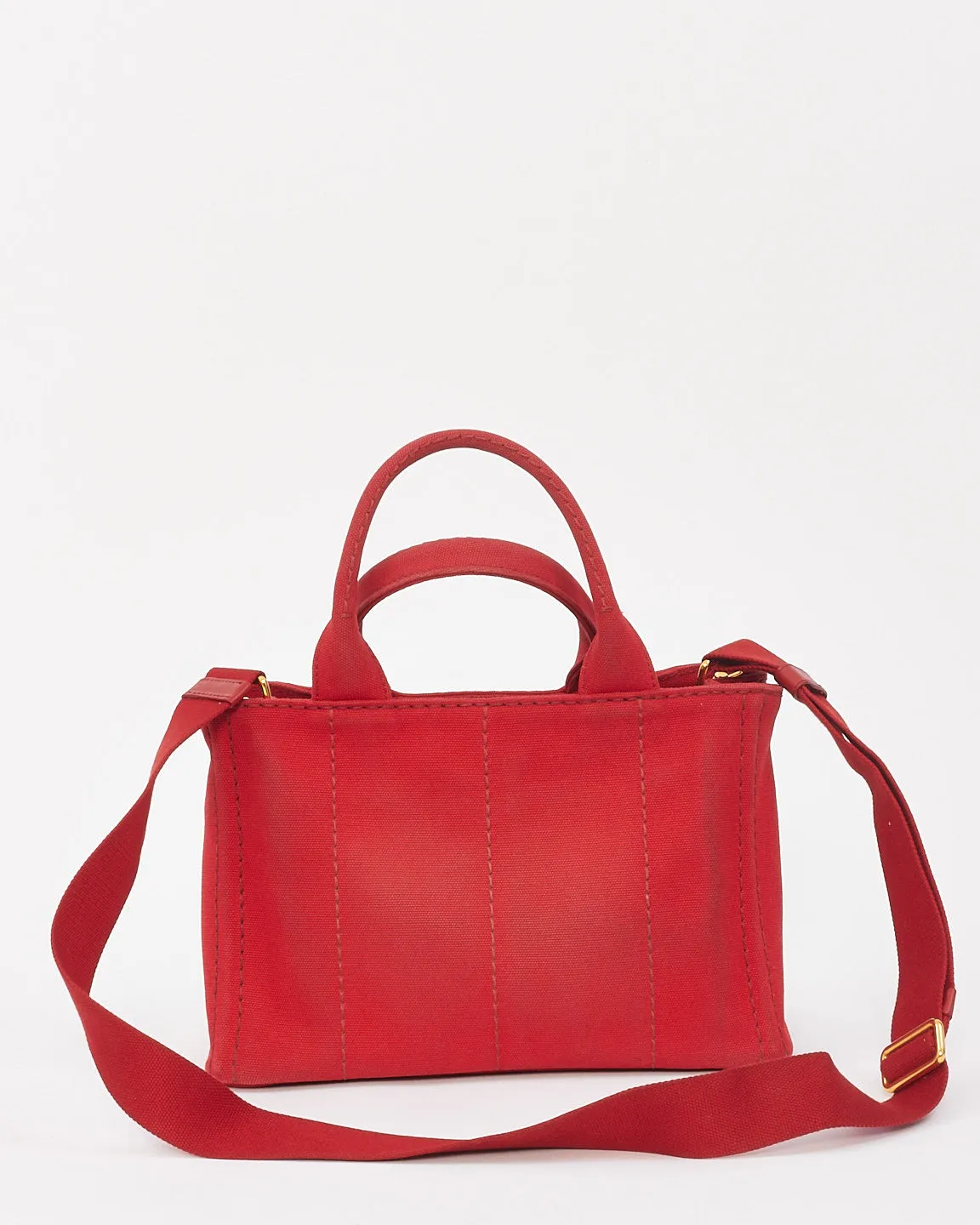 Prada Red Canvas Canapa Tote Bag with Strap