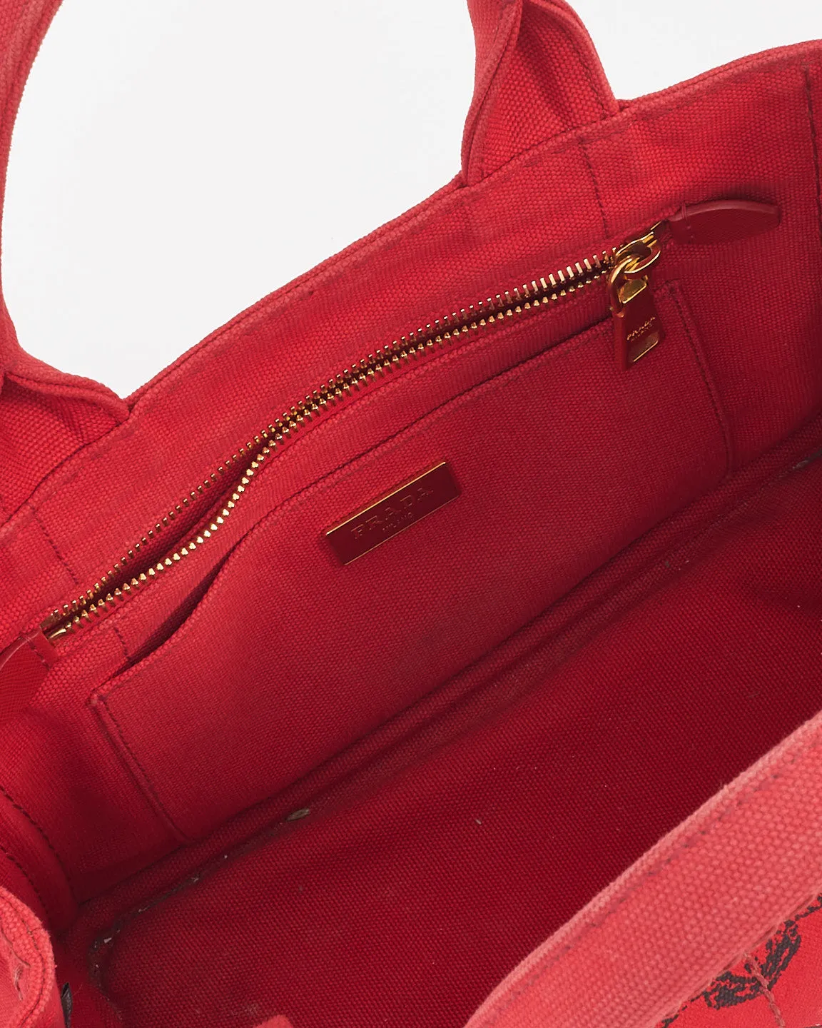 Prada Red Canvas Canapa Tote Bag with Strap