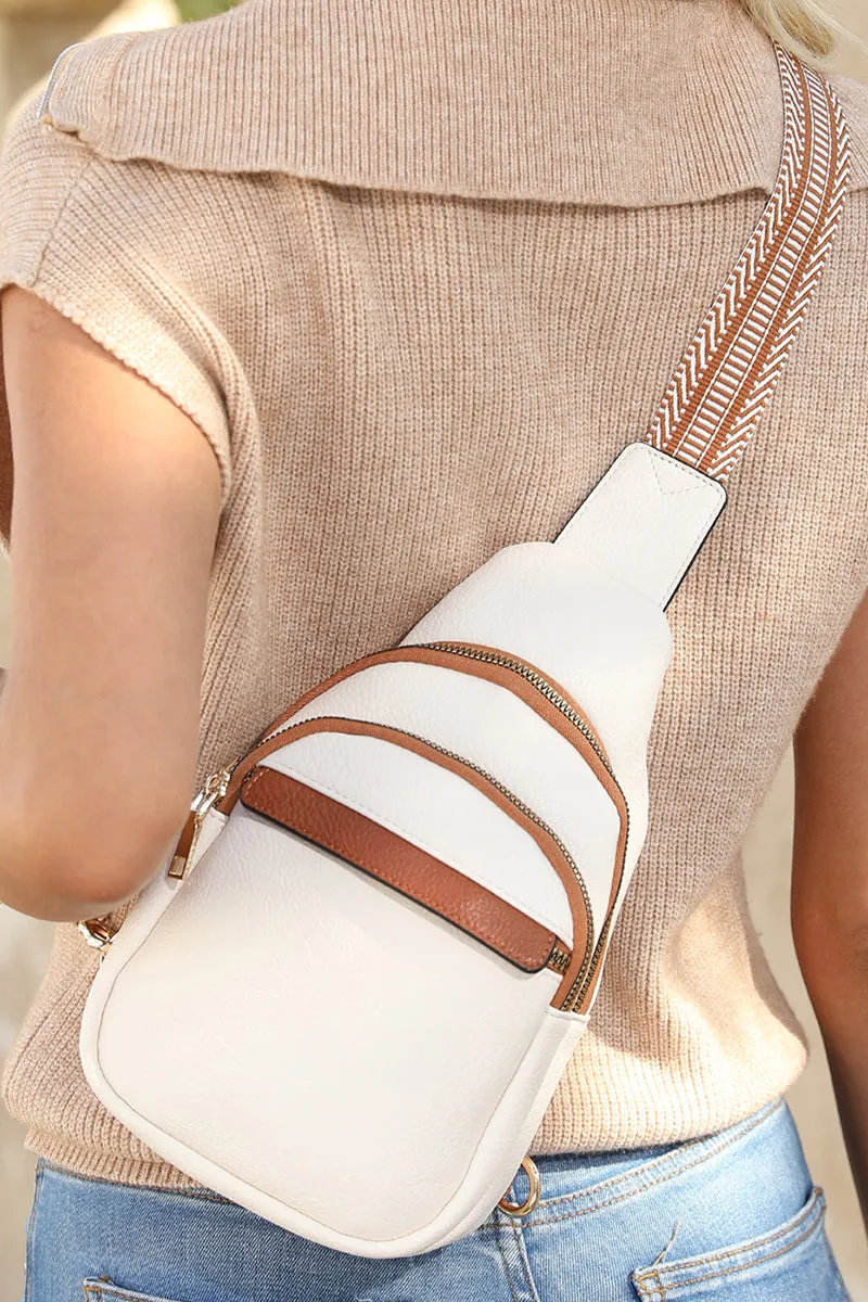 PREORDER! ETA 3/21 White and Tan Sling Bag  **SHIPPING EXPECTED TO BEGIN ON DATE 3/21**