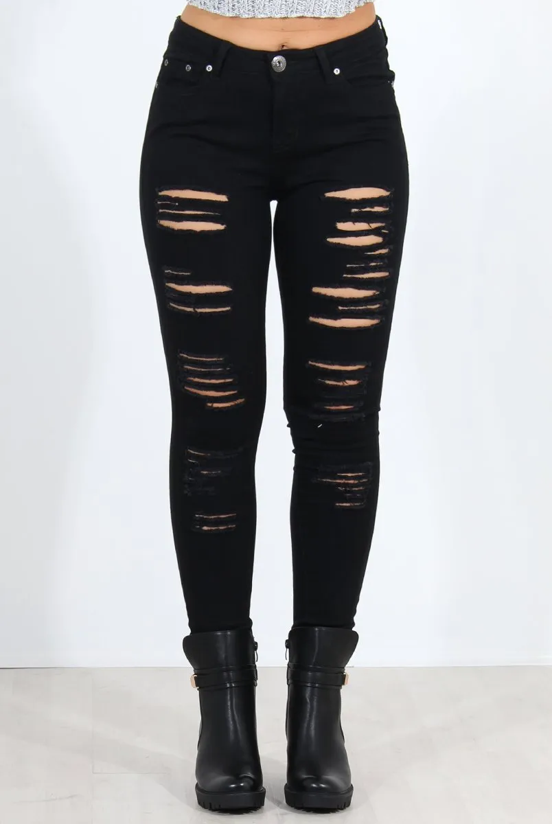 Prim Black Ripped Knee Skinny Jeans