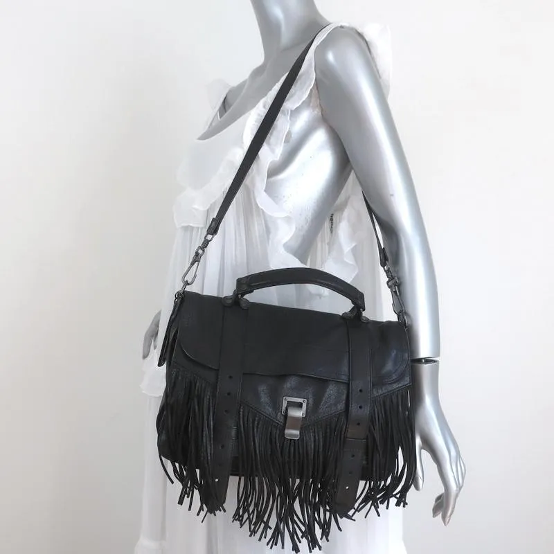 Proenza Schouler PS1 Medium Fringe Bag Black Leather Crossbody Satchel
