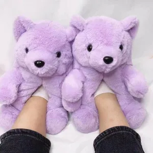 Purple Teddy Bear Slippers | Cozy & Cute Plush Indoor Footwear