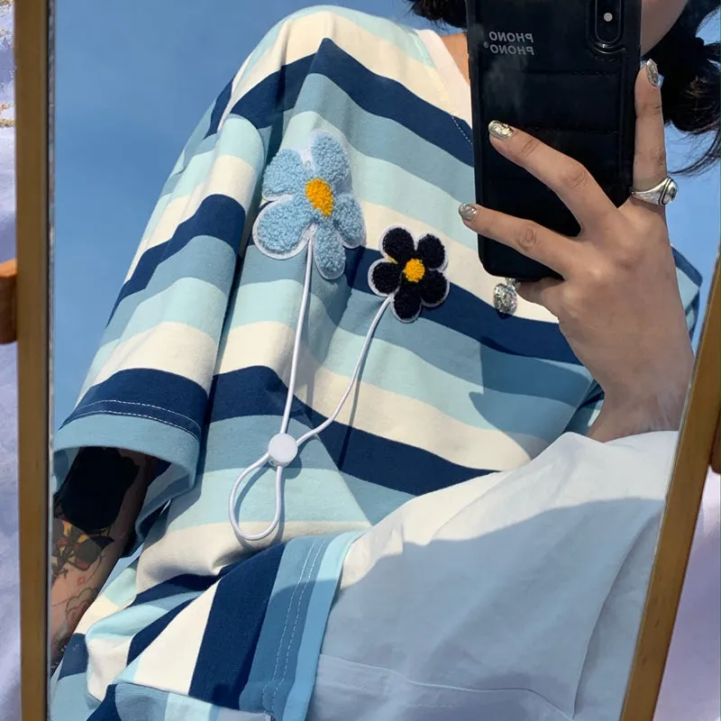 "Floral Striped Short-sleeved" T-shirt H032603