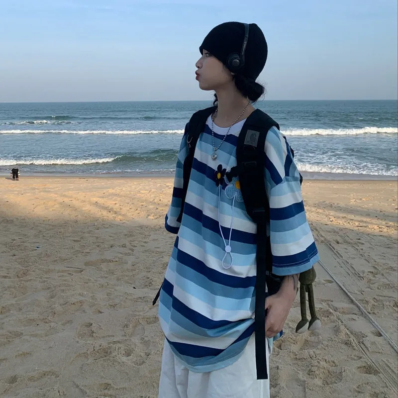 "Floral Striped Short-sleeved" T-shirt H032603