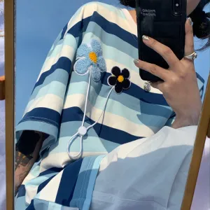 "Floral Striped Short-sleeved" T-shirt H032603