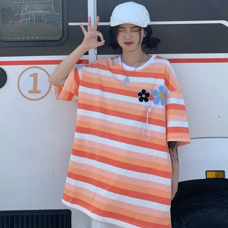 "Floral Striped Short-sleeved" T-shirt H032603