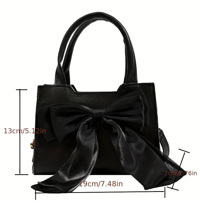 realaiot  Bow Decor Handbags For Women, Fashion Square Crossbody Bag, Mini Top Handle Satchel Purse