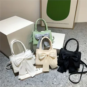 realaiot  Bow Decor Handbags For Women, Fashion Square Crossbody Bag, Mini Top Handle Satchel Purse