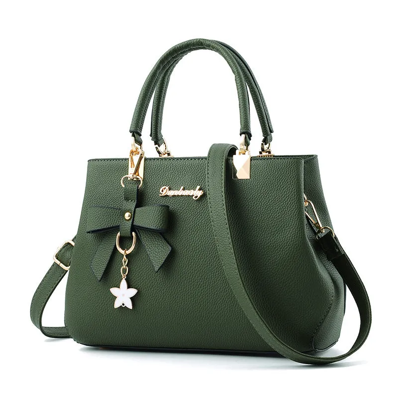 realaiot  Bowknot Decor Handbags For Women, Fashion Faux Leather Crossbody Bag, Double Handle Satchel Purses