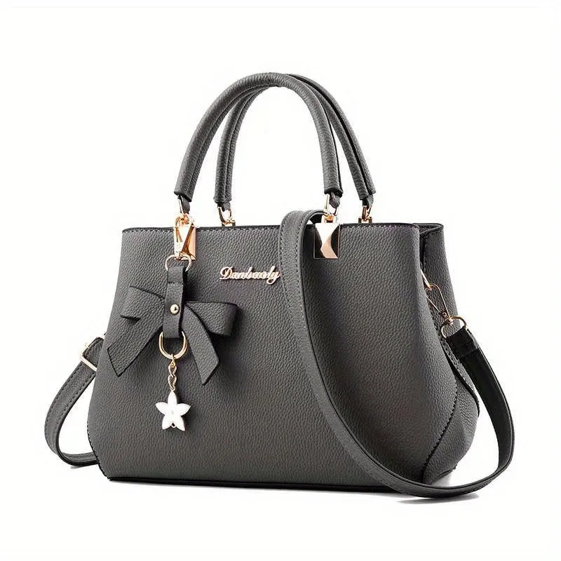 realaiot  Bowknot Decor Handbags For Women, Fashion Faux Leather Crossbody Bag, Double Handle Satchel Purses