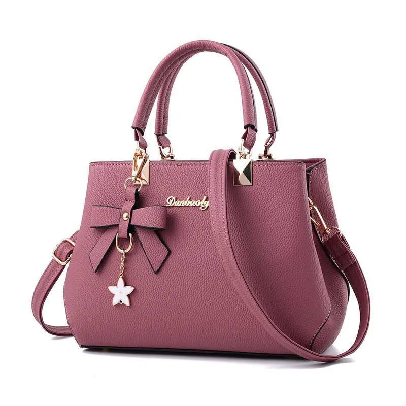 realaiot  Bowknot Decor Handbags For Women, Fashion Faux Leather Crossbody Bag, Double Handle Satchel Purses