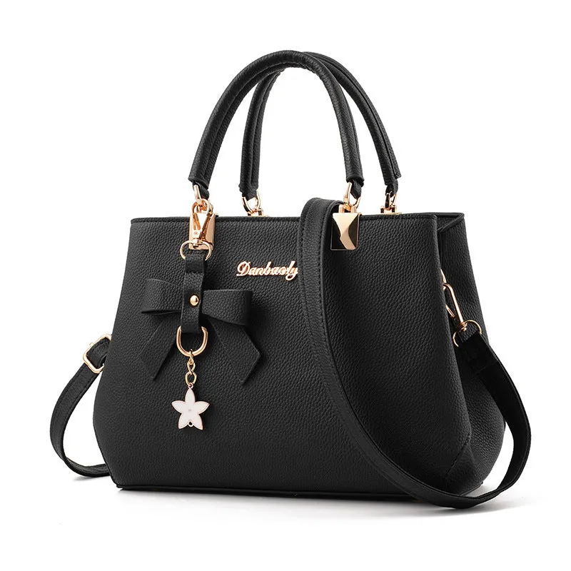 realaiot  Bowknot Decor Handbags For Women, Fashion Faux Leather Crossbody Bag, Double Handle Satchel Purses