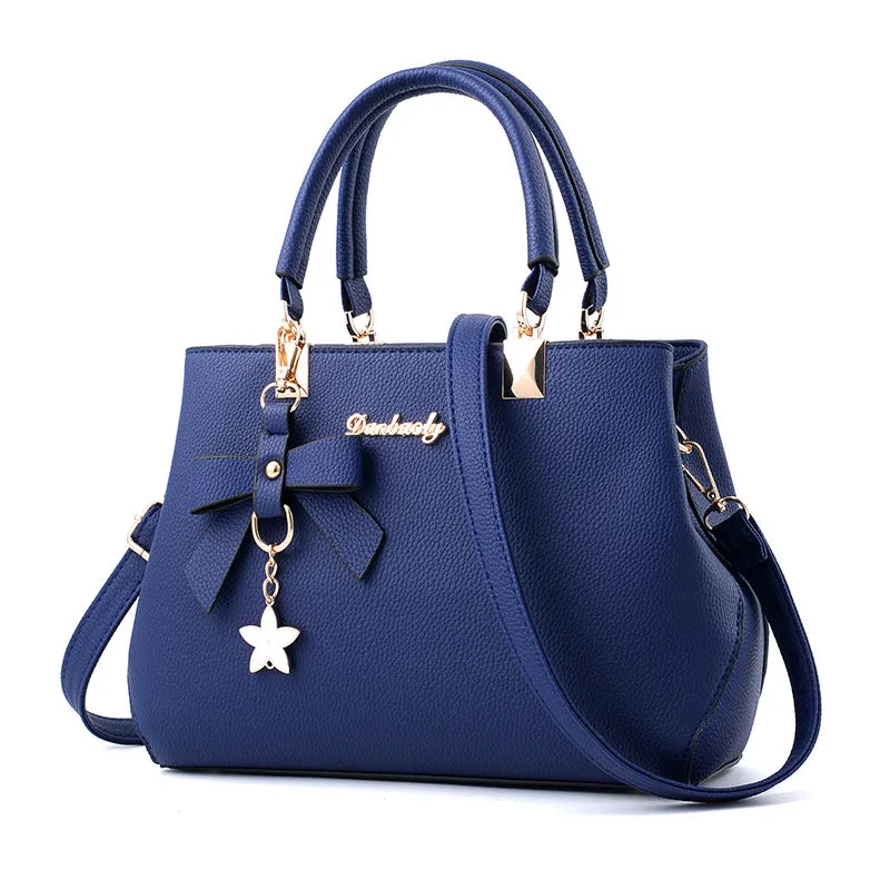 realaiot  Bowknot Decor Handbags For Women, Fashion Faux Leather Crossbody Bag, Double Handle Satchel Purses