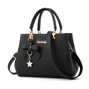 realaiot  Bowknot Decor Handbags For Women, Fashion Faux Leather Crossbody Bag, Double Handle Satchel Purses