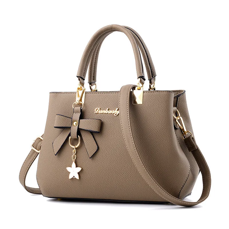 realaiot  Bowknot Decor Handbags For Women, Fashion Faux Leather Crossbody Bag, Double Handle Satchel Purses
