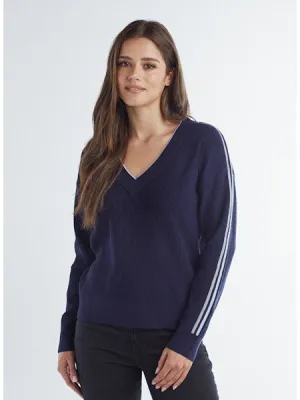 Red Haute V-Neck Sweater in Navy