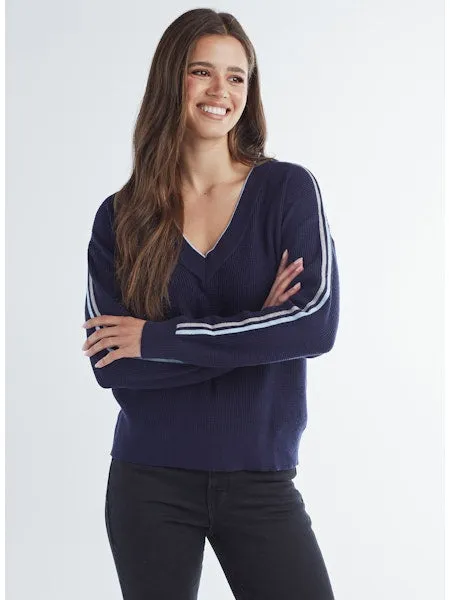 Red Haute V-Neck Sweater in Navy