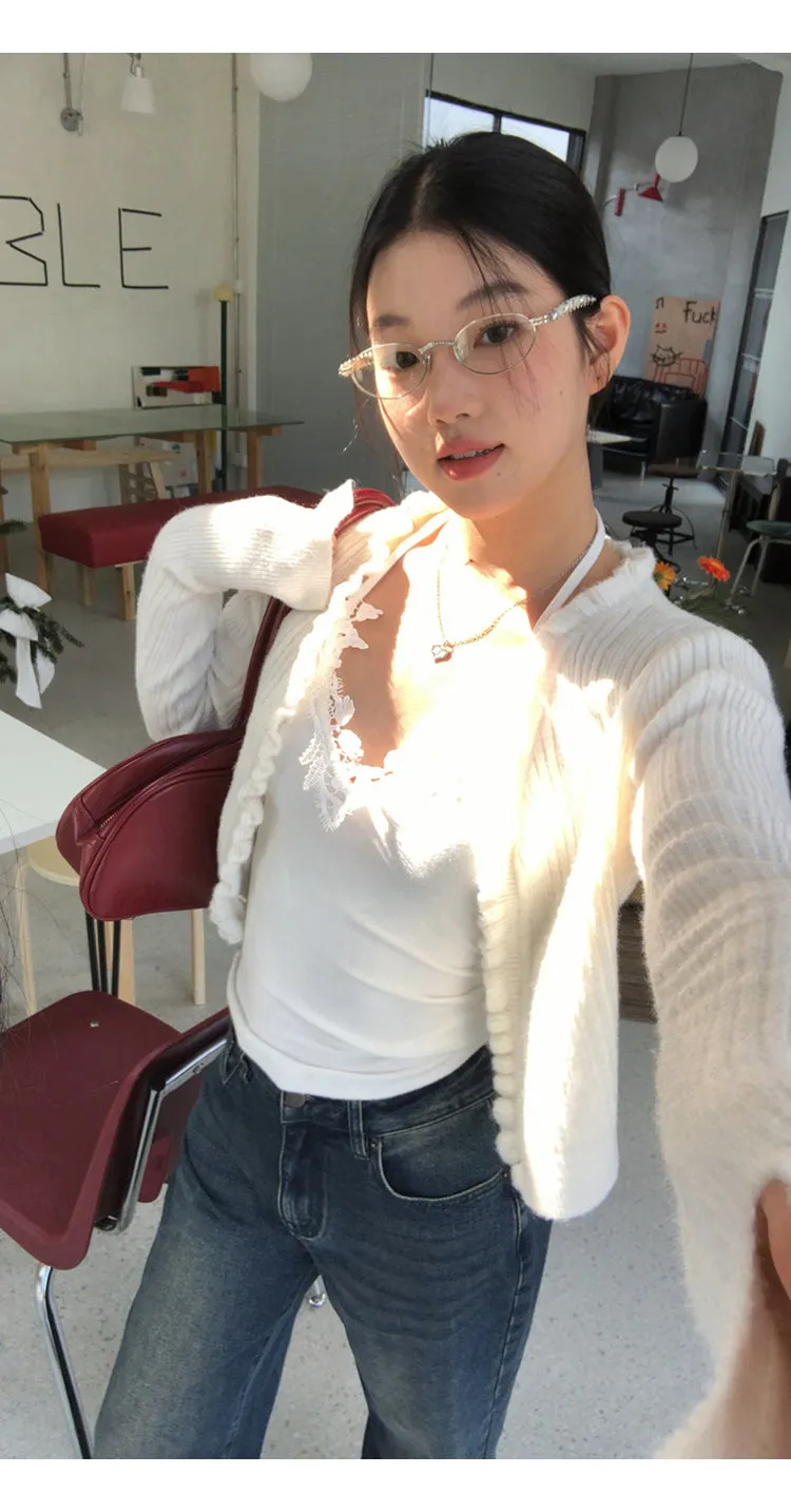 red V-neck cardigan