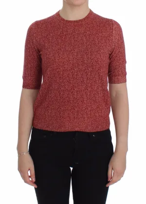 Red Wool Tweed Short Sleeve Sweater Pullover