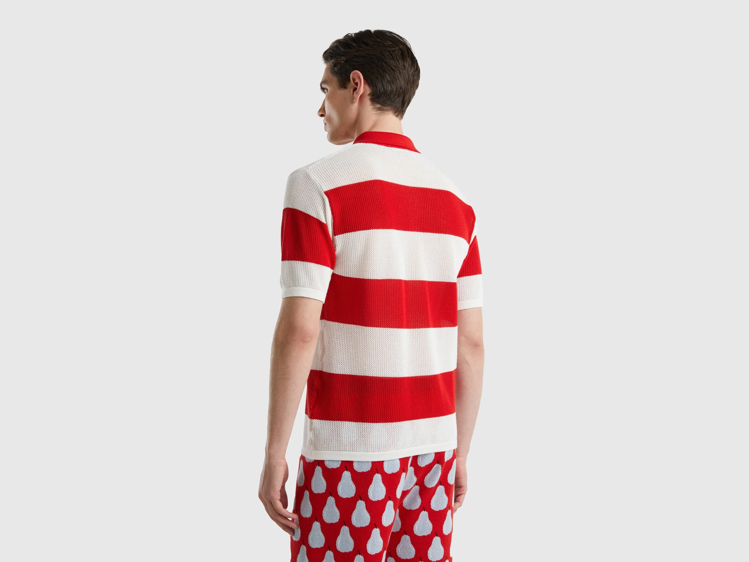 Regular Fit Ribbed Collar Two-Tone Striped Polo T-shirt