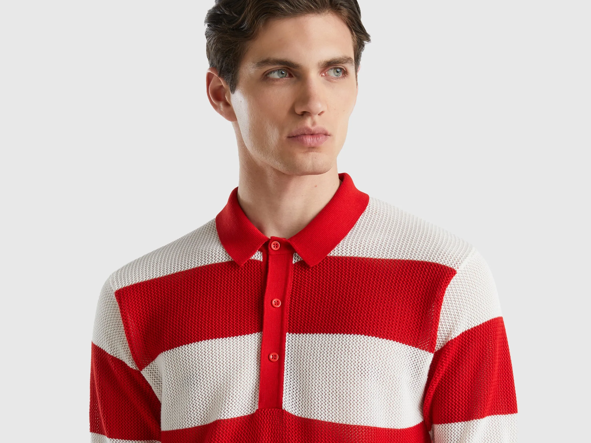 Regular Fit Ribbed Collar Two-Tone Striped Polo T-shirt