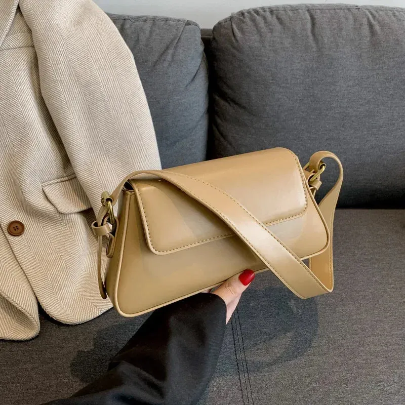 Retro Solid PU Leather Winter Shoulder Bag