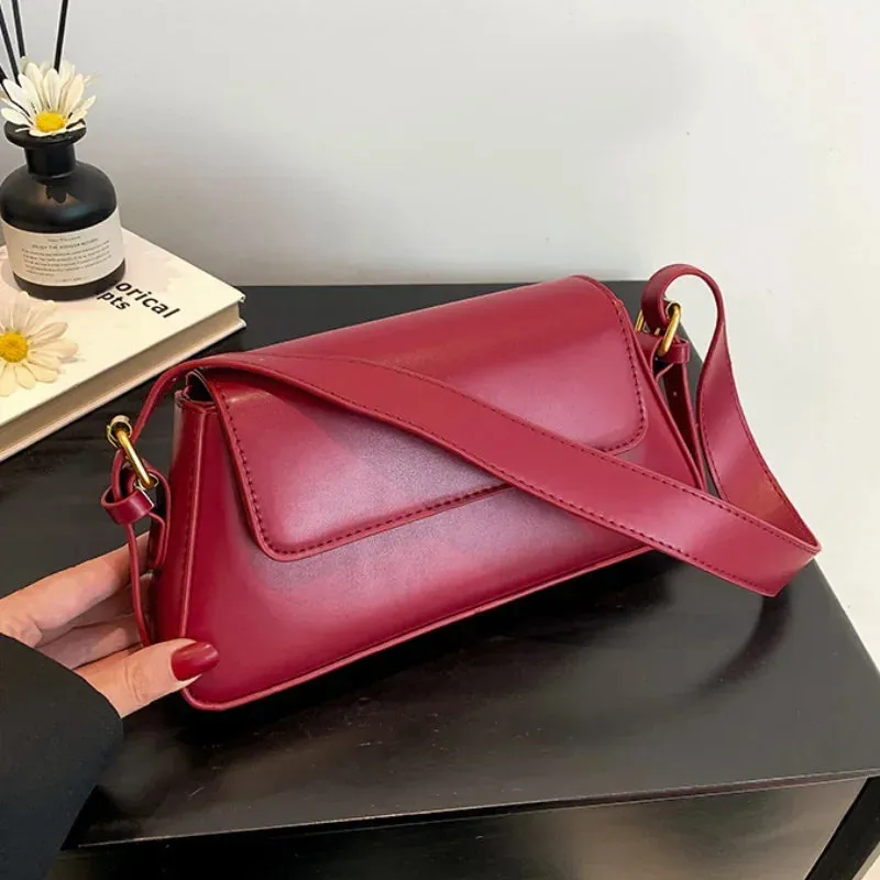 Retro Solid PU Leather Winter Shoulder Bag