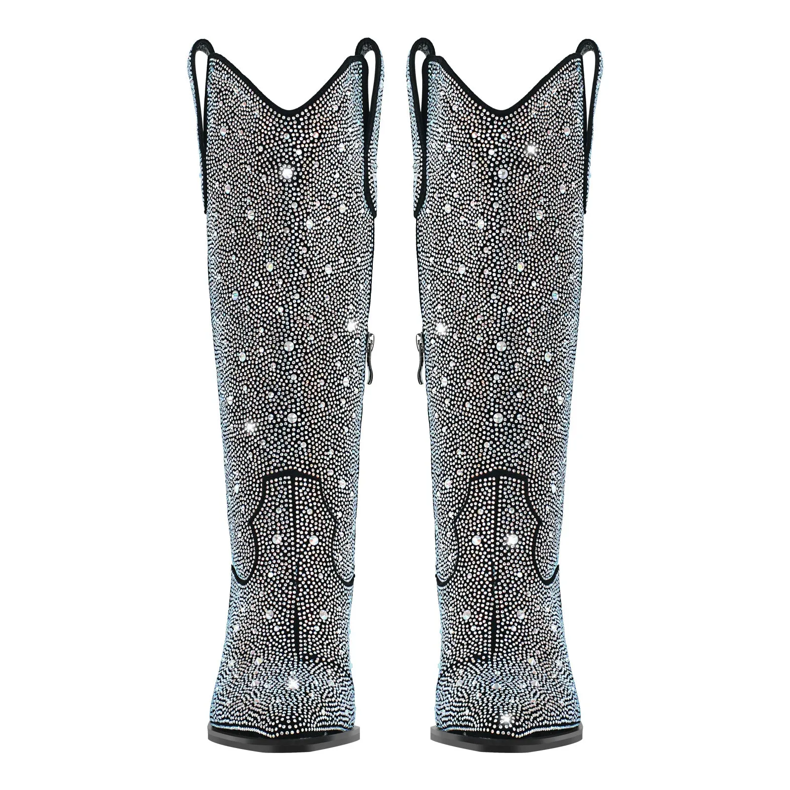 Rhinestone Pointed Toe Knee High Western Boots