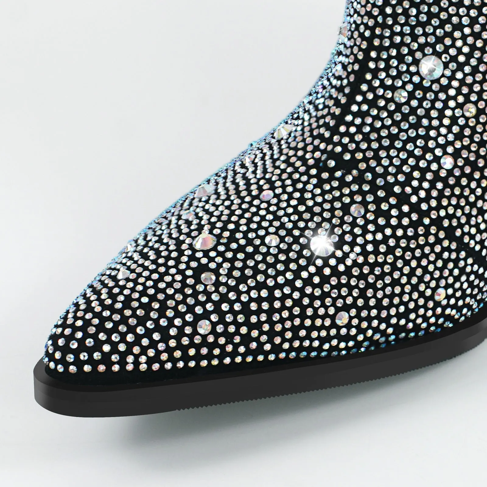 Rhinestone Pointed Toe Knee High Western Boots
