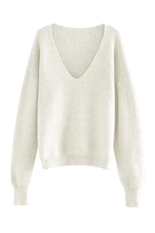 Ribbed v neck sweater