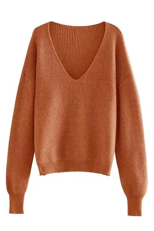 Ribbed v neck sweater