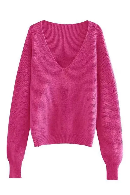 Ribbed v neck sweater