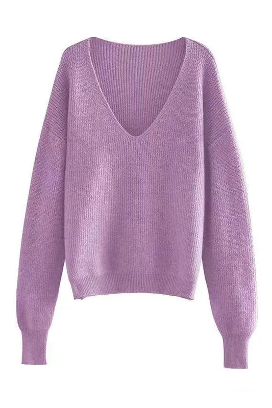 Ribbed v neck sweater