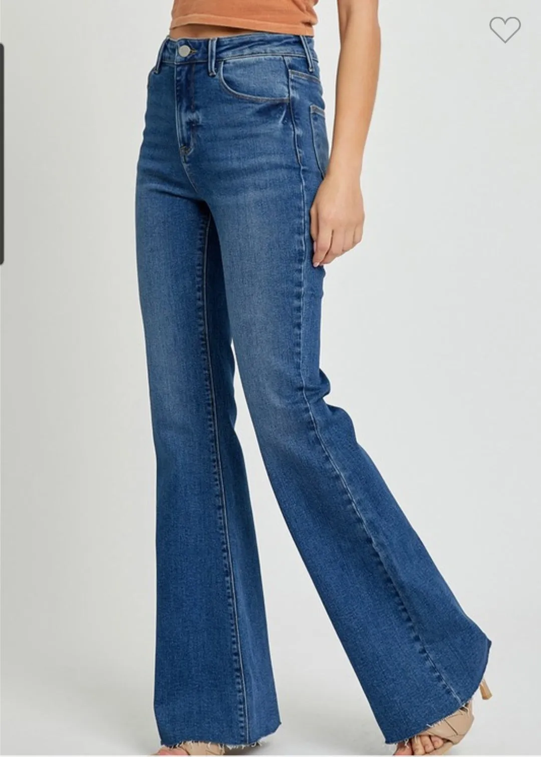 Risen High Rise Flare Raw Cut Hem Jeans