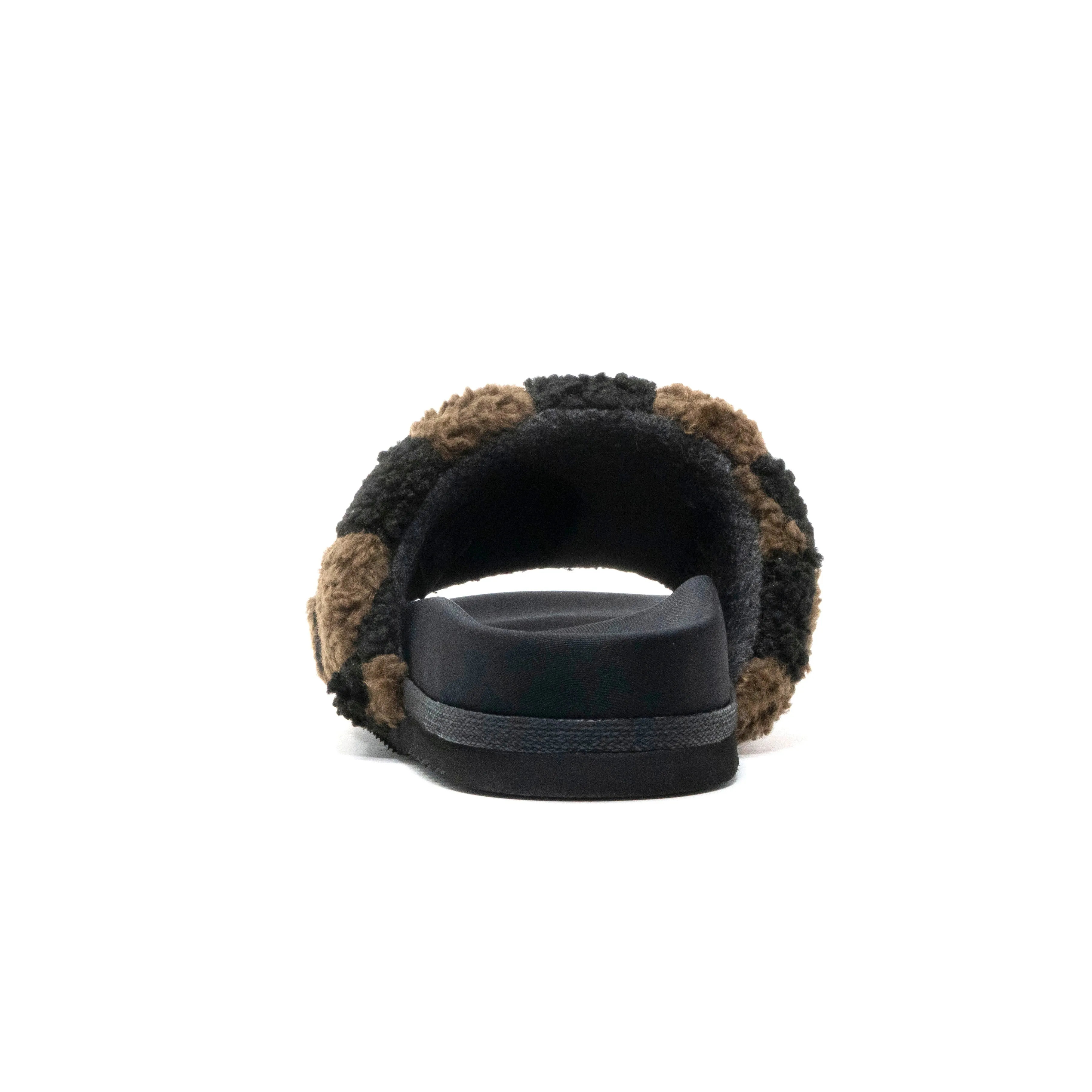 ROAM FUZZY CHECKER SLIDER BLACK & TAUPE FAUX SHEARLING