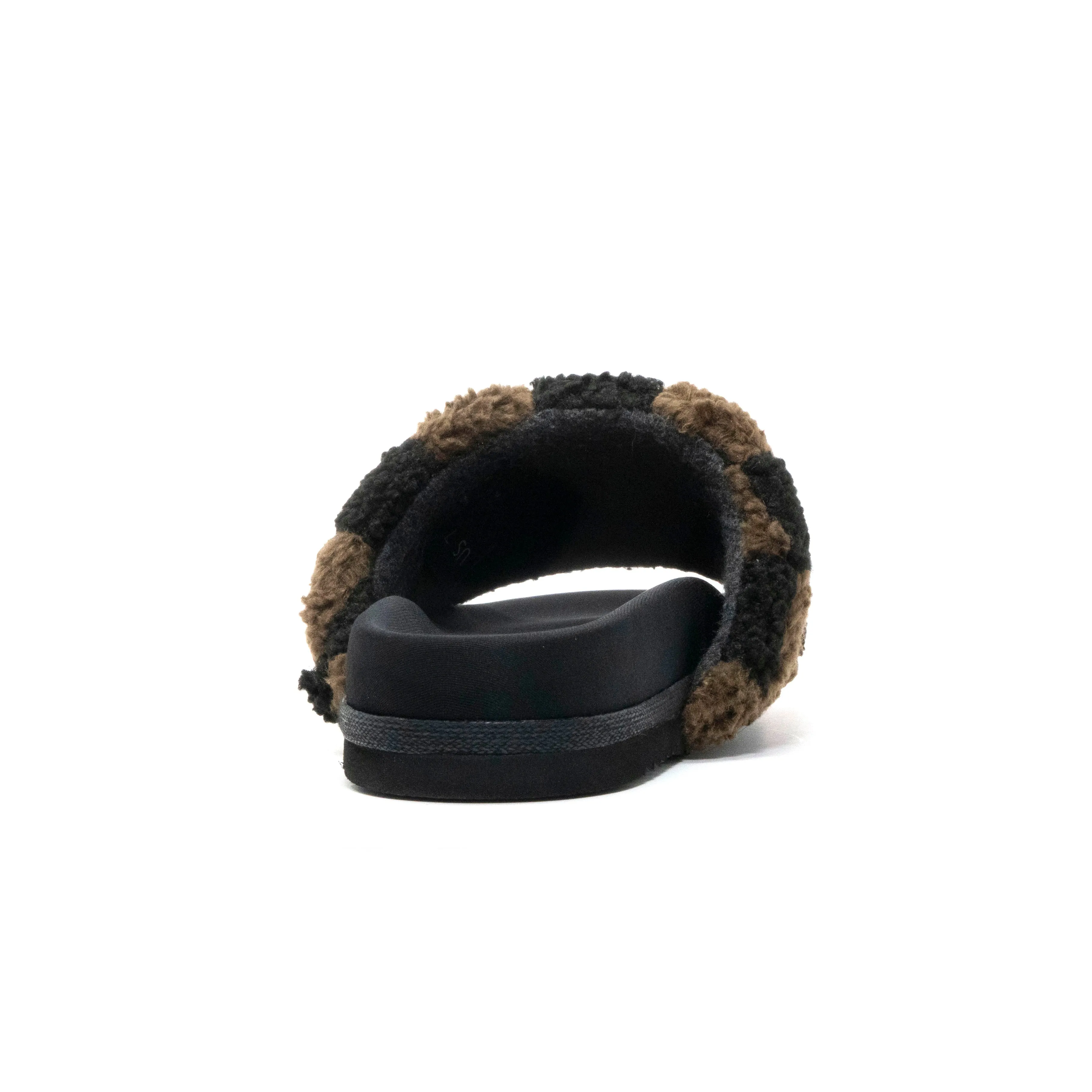 ROAM FUZZY CHECKER SLIDER BLACK & TAUPE FAUX SHEARLING