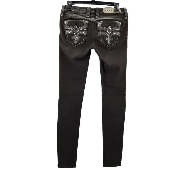 Rock Revival Celinda Fleur De Lis Skinny Green Jeans Women's Size 26  (29&quot;x31&quot;)