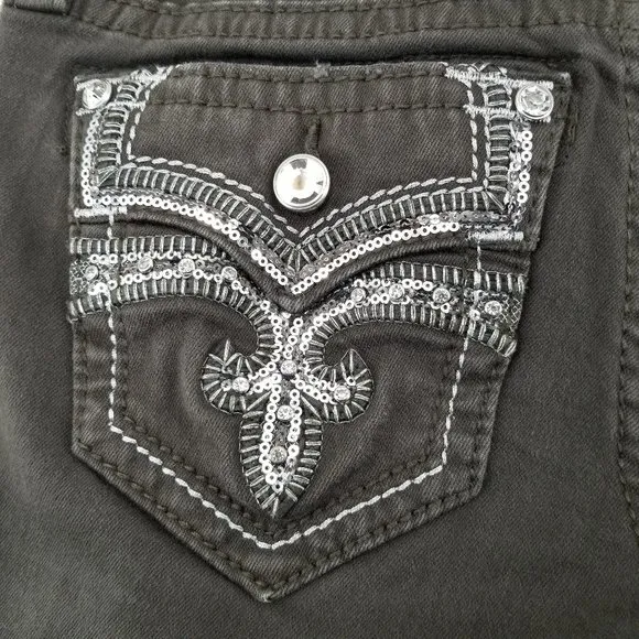 Rock Revival Celinda Fleur De Lis Skinny Green Jeans Women's Size 26  (29&quot;x31&quot;)