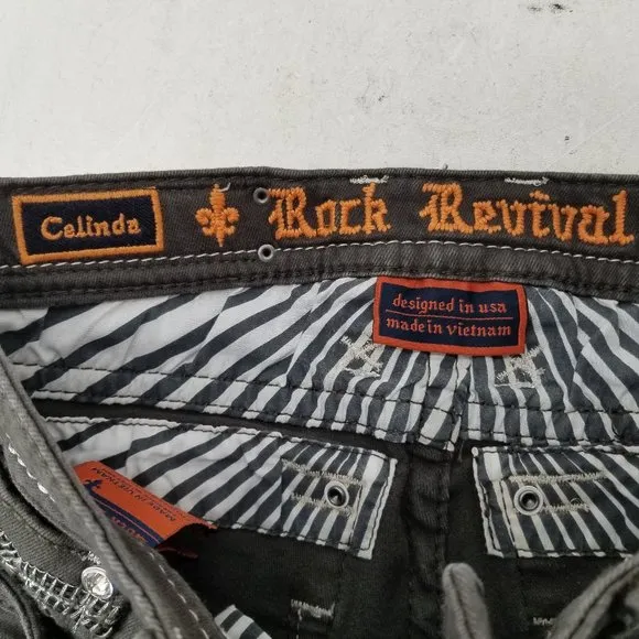 Rock Revival Celinda Fleur De Lis Skinny Green Jeans Women's Size 26  (29&quot;x31&quot;)