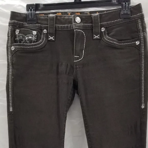 Rock Revival Celinda Fleur De Lis Skinny Green Jeans Women's Size 26  (29&quot;x31&quot;)