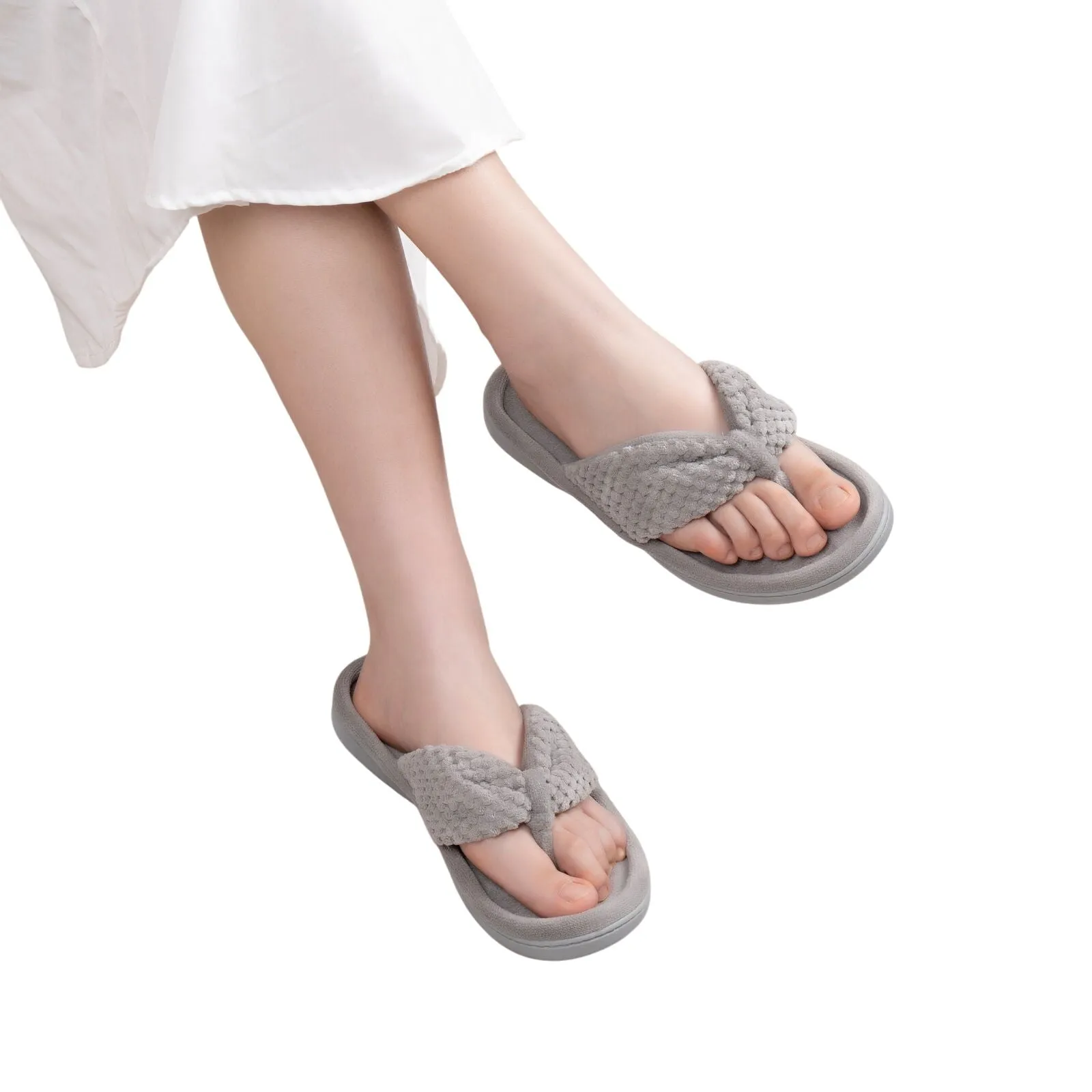 Rockdove Women's Cozy Memory Foam Flip Flop Slipper Gray XL (11-12)