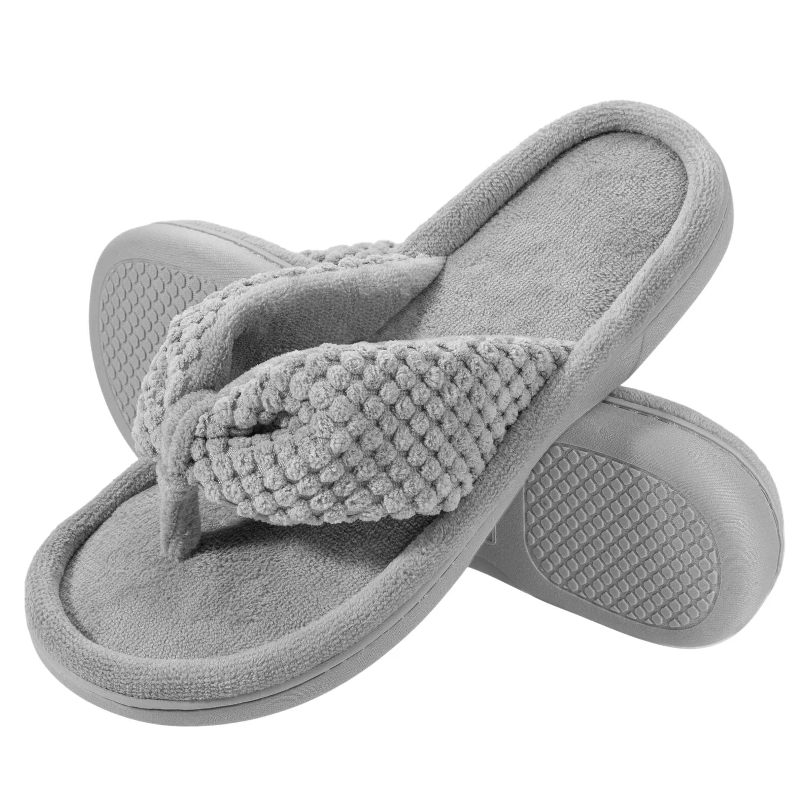 Rockdove Women's Cozy Memory Foam Flip Flop Slipper Gray XL (11-12)