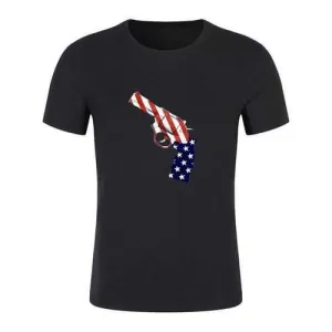 Round Neck Pistol Pattern Tee - Black L