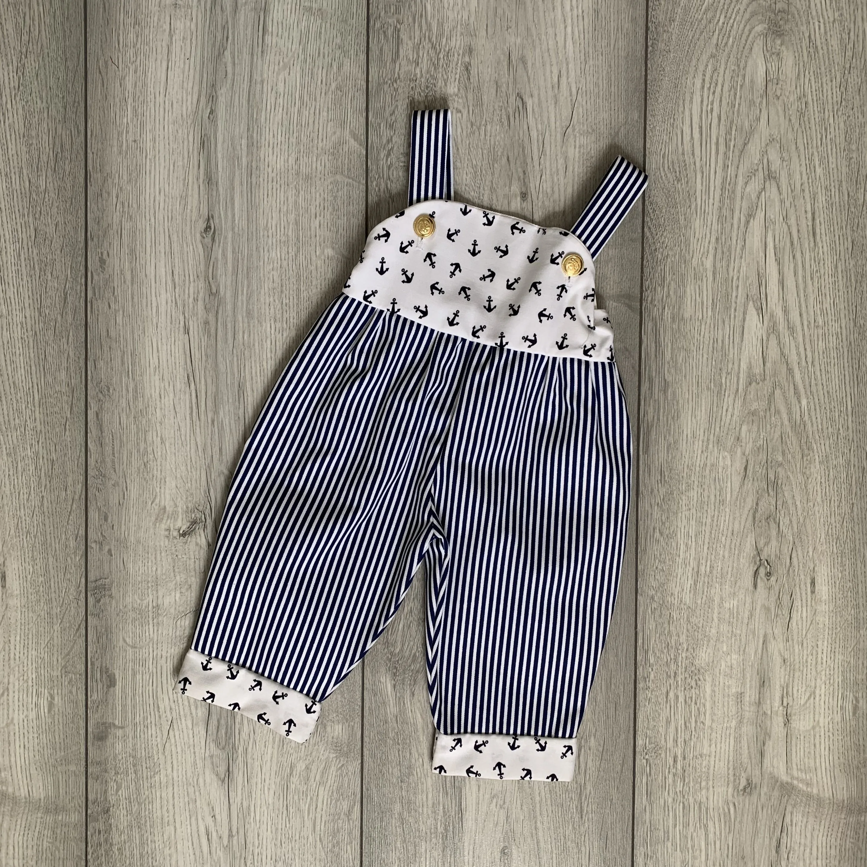 Sailor Inspired, Striped Anchor Print Dungaree