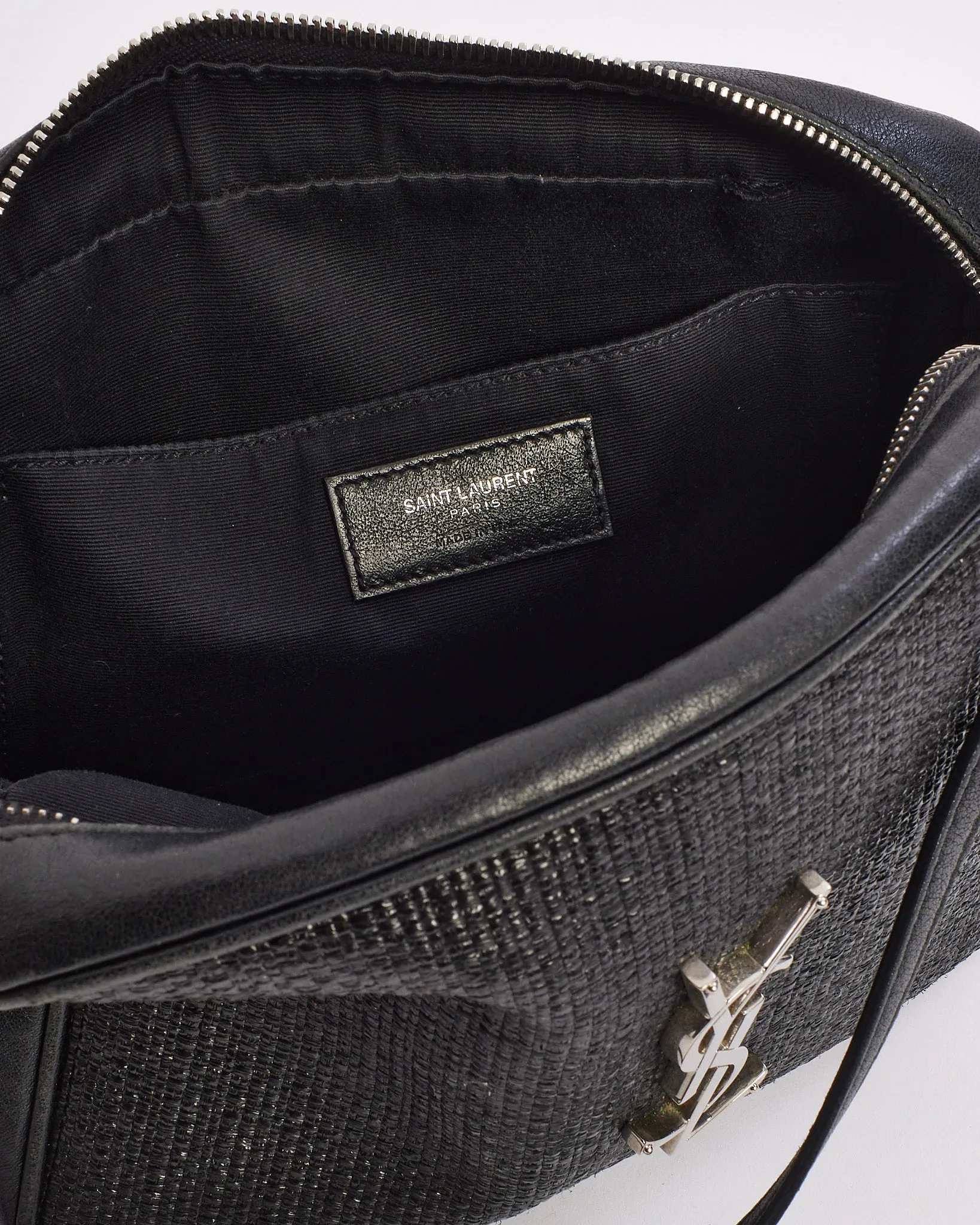 Saint Laurent Black Coated Raffia Lou Camera Crossbody Bag