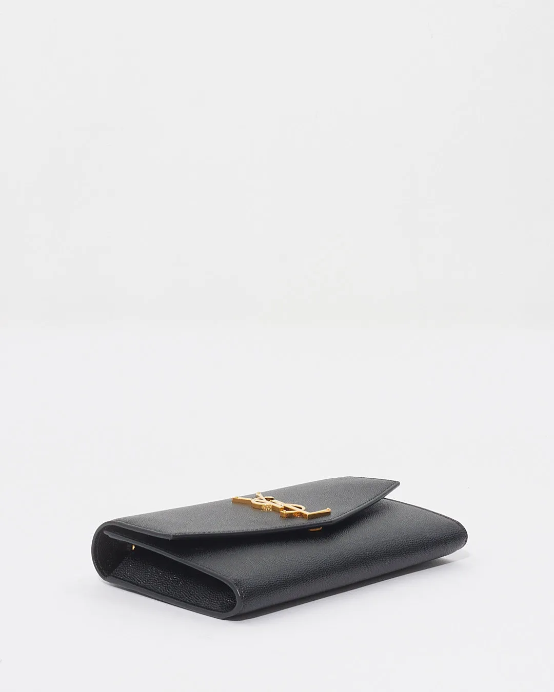 Saint Laurent Black Leather Uptown Chain Wallet with Removable Crossbody Strap