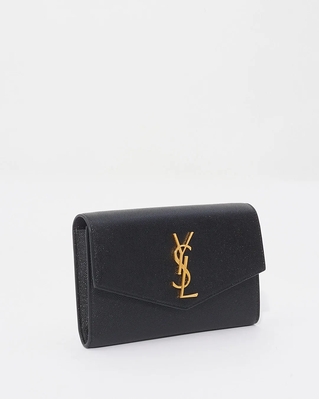 Saint Laurent Black Leather Uptown Chain Wallet with Removable Crossbody Strap