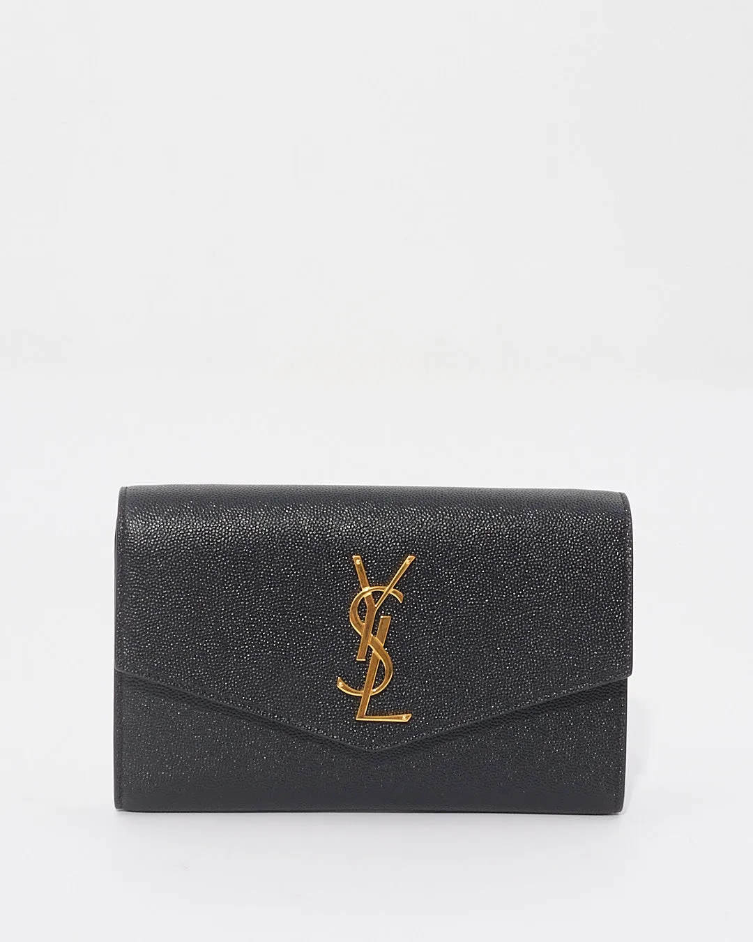 Saint Laurent Black Leather Uptown Chain Wallet with Removable Crossbody Strap